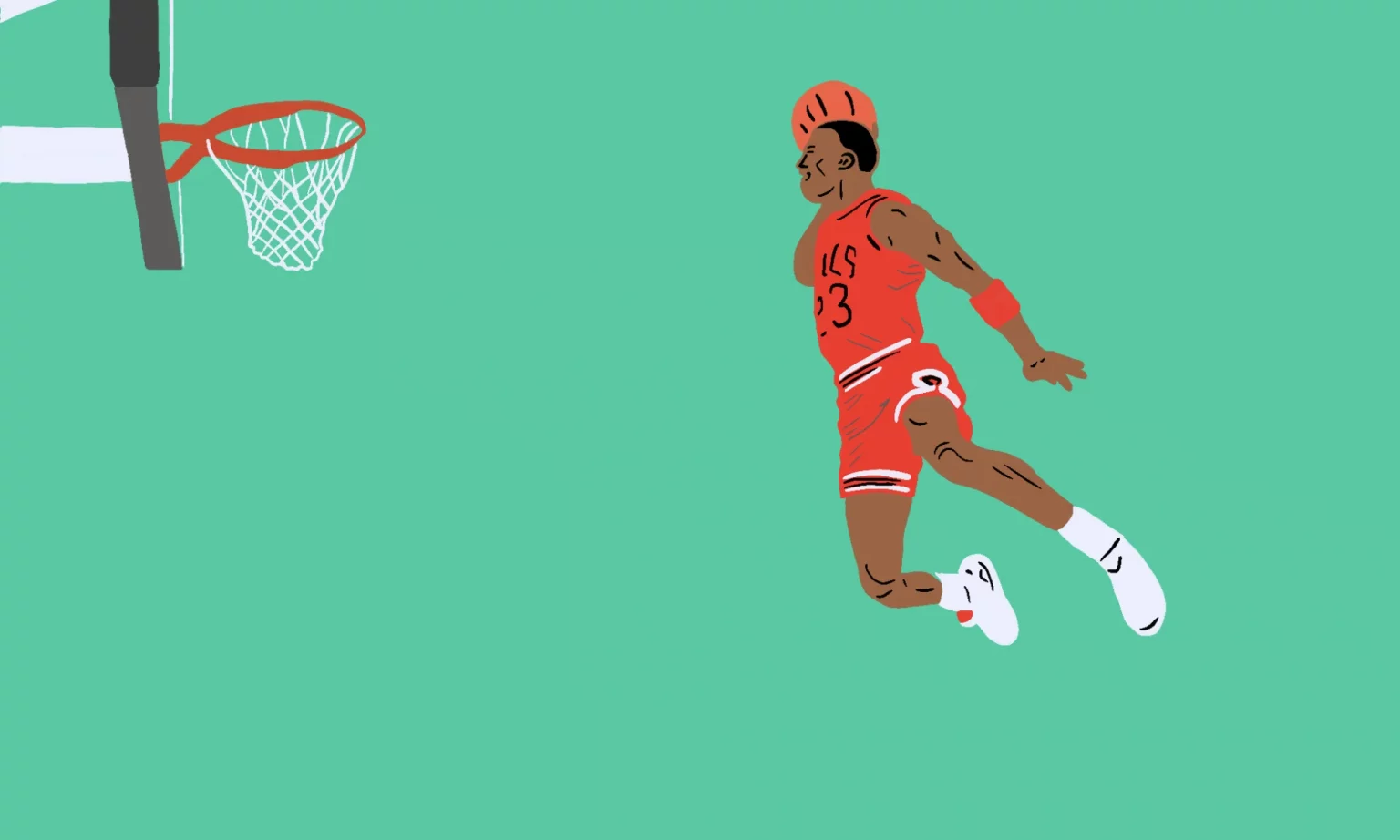 An illustration of Michael Jordan making a slam dunk.