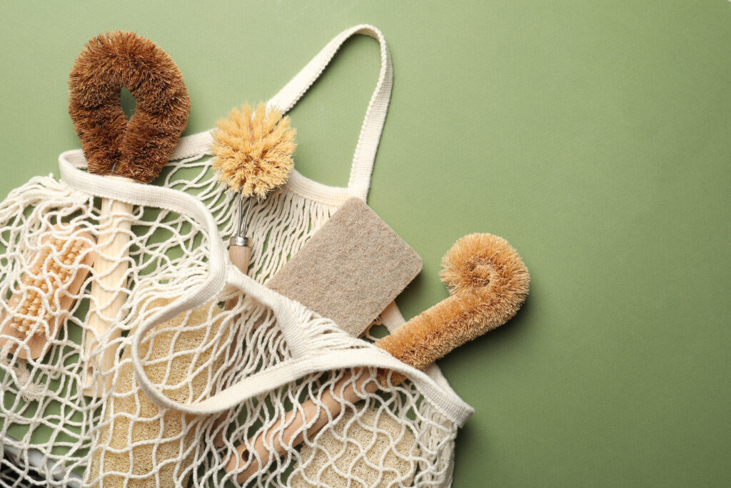 Sustainable shopping with household items that are sustainable created.